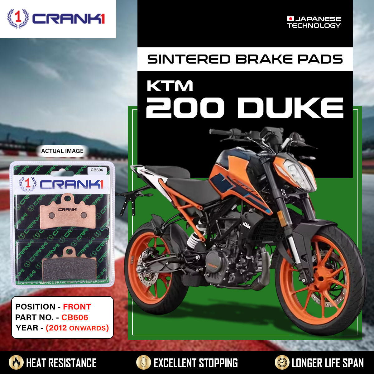 Sintered Brake Pads For KTM 200 Duke 2012 Onwards - Front - CB606 - 1 Set - CRANK1