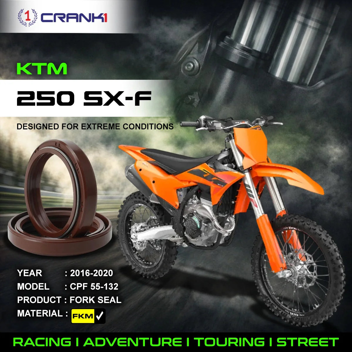 Fork Oil Seals Pair For KTM 250 SX-F 2016-2020 - CPF55-132 - CRANK1