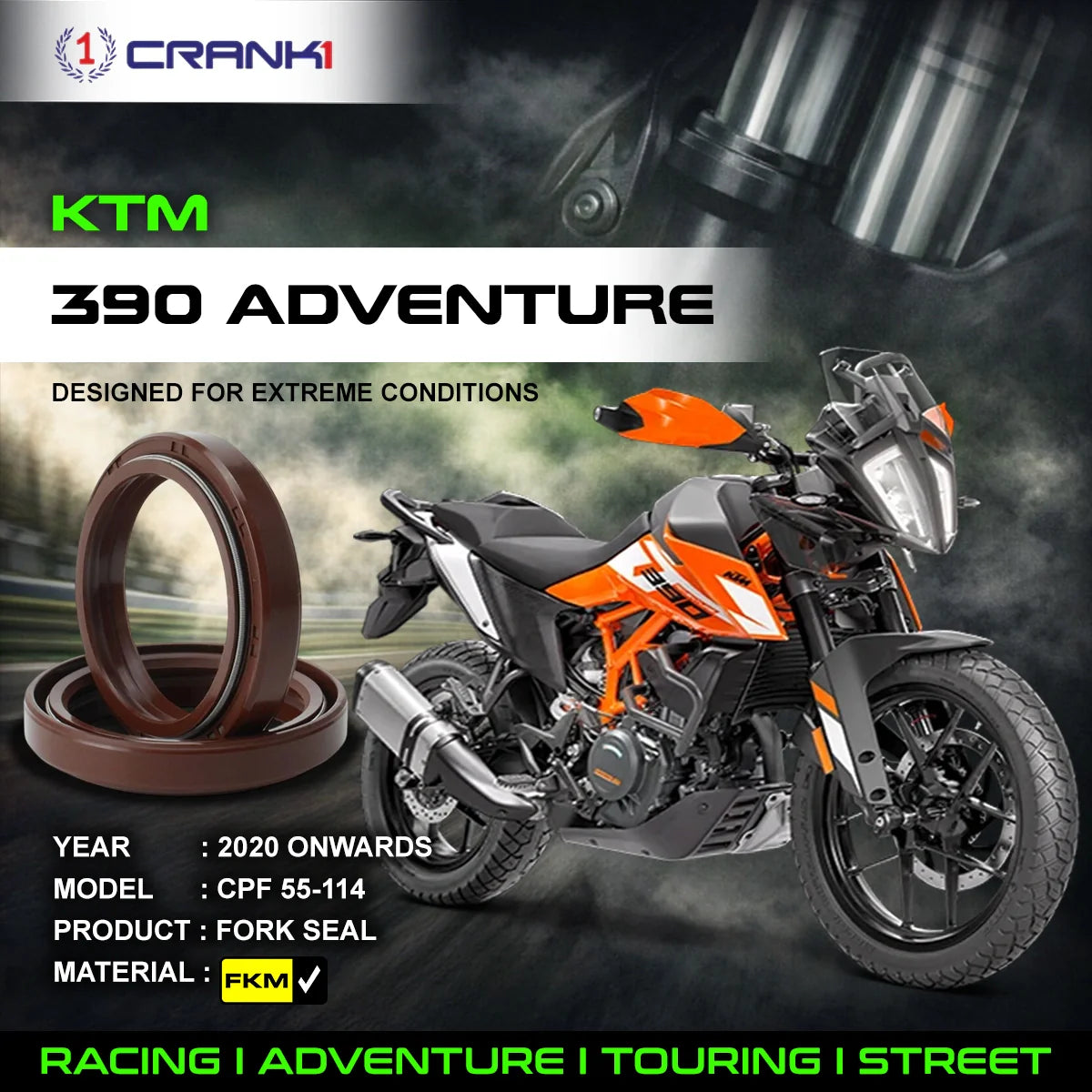 Fork Oil Seals Pair For KTM 390 Adventure 2020 Onwards - CPF55-114 - CRANK1