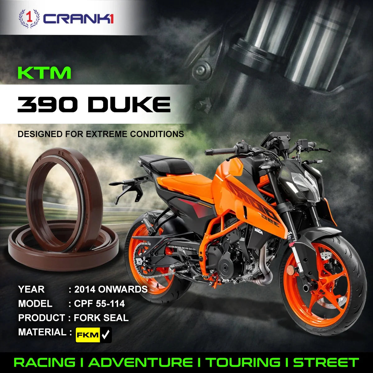 Fork Oil Seals Pair For KTM 390 Duke 2014 Onwards - CPF55-114 - CRANK1