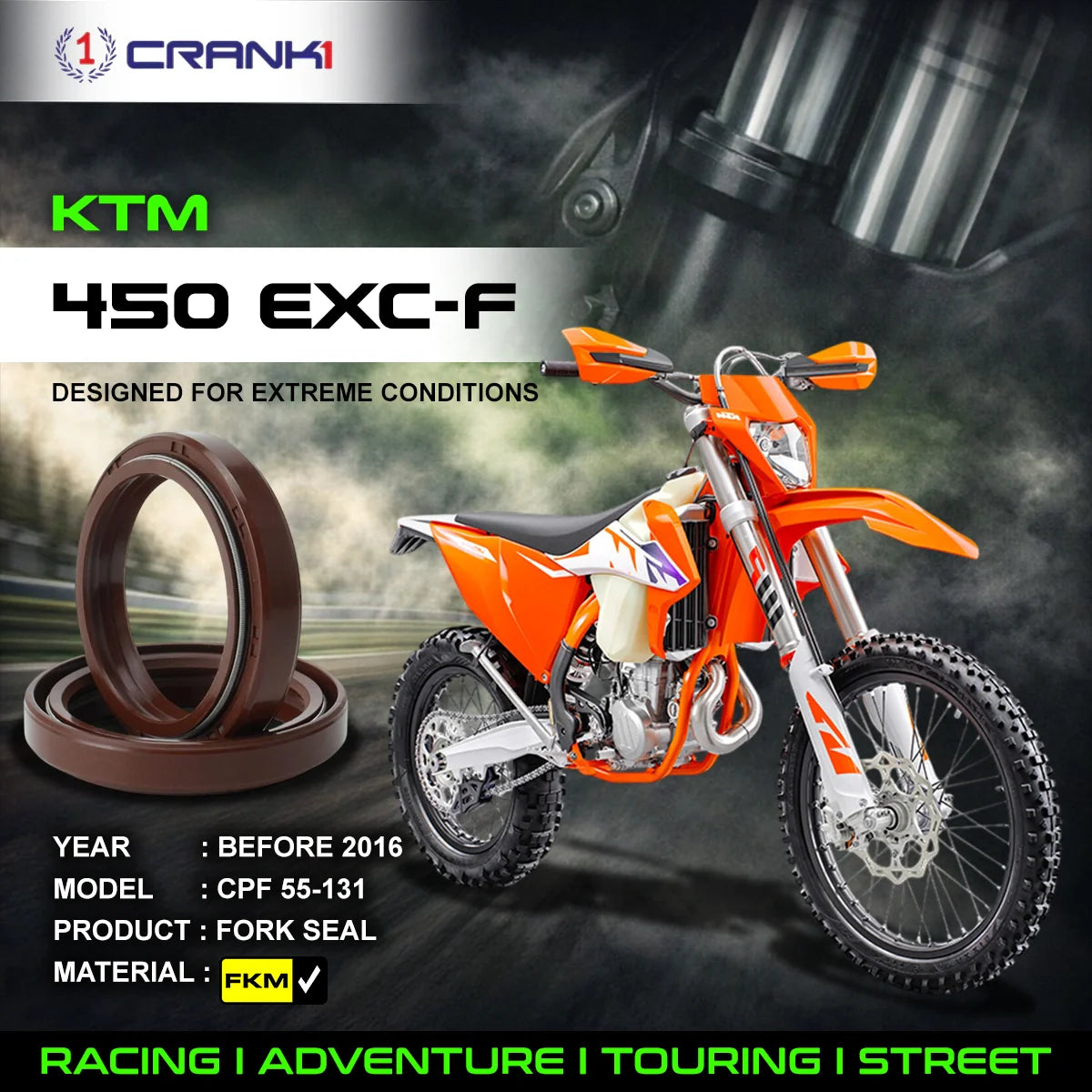Fork Oil Seals Pair For KTM 450 EXC-F Before 2016 - CPF55-131 - CRANK1