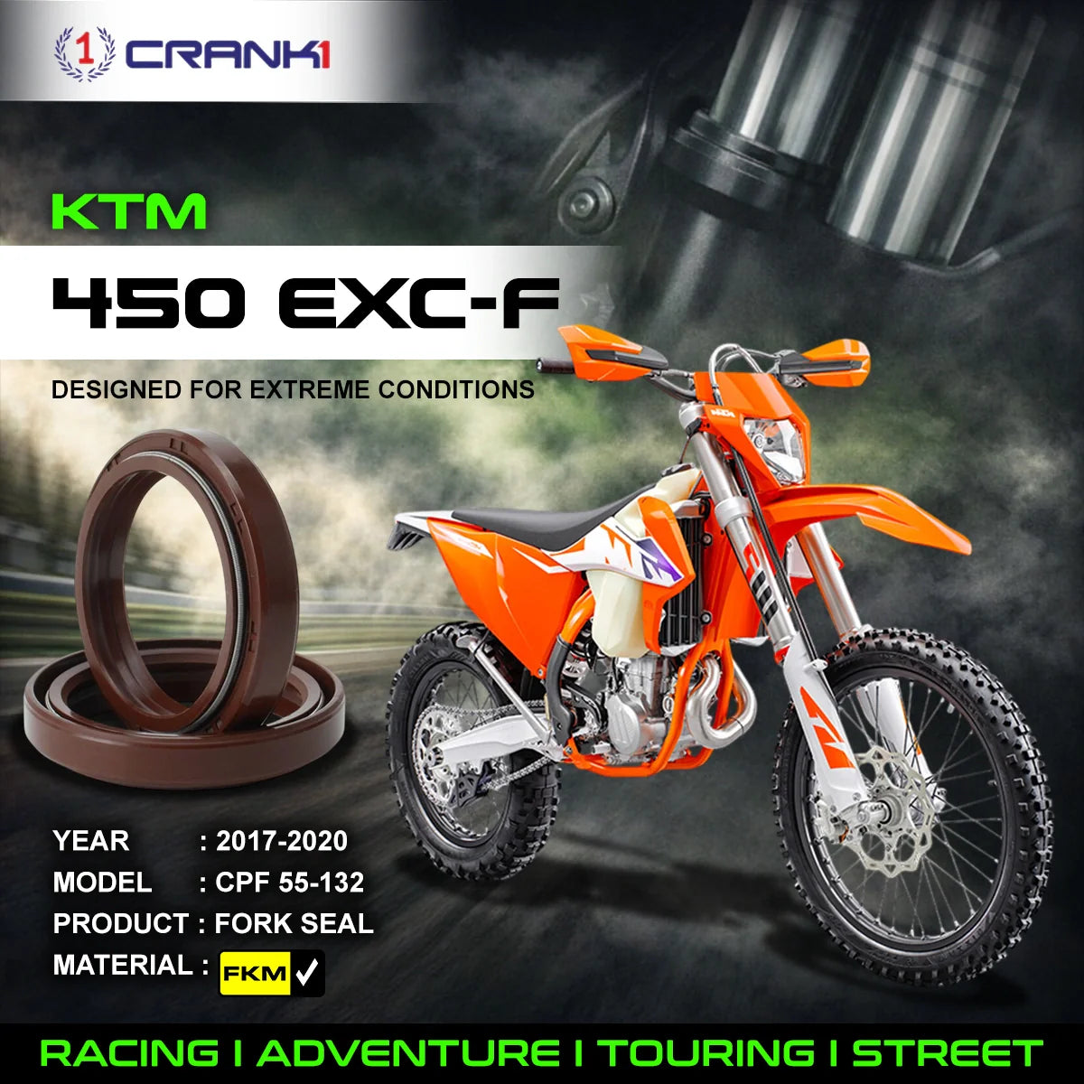 Fork Oil Seals Pair For KTM 450 EXC-F 2017-2020 - CPF55-132 - CRANK1