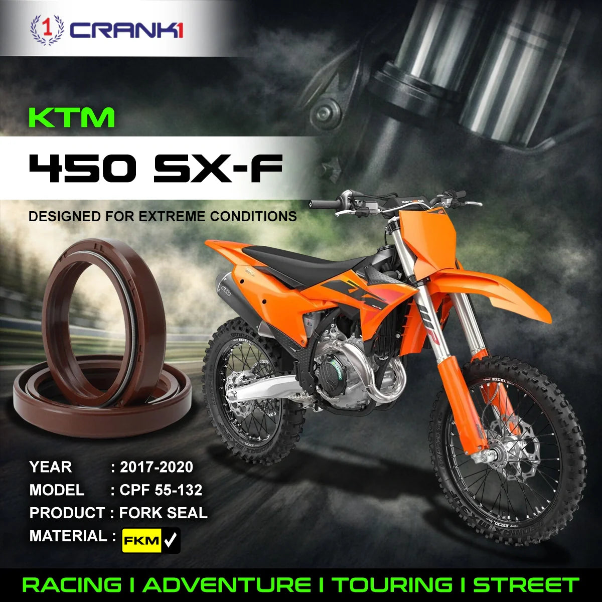Fork Oil Seals Pair For KTM 450 SX-F 2017-2020 - CPF55-132 - CRANK1