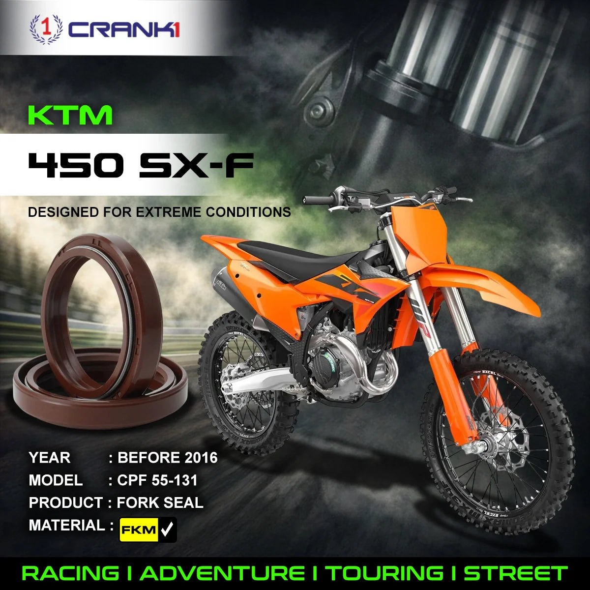 Fork Oil Seals Pair For KTM 450 SX-F Before 2016 - CPF55-131 - CRANK1