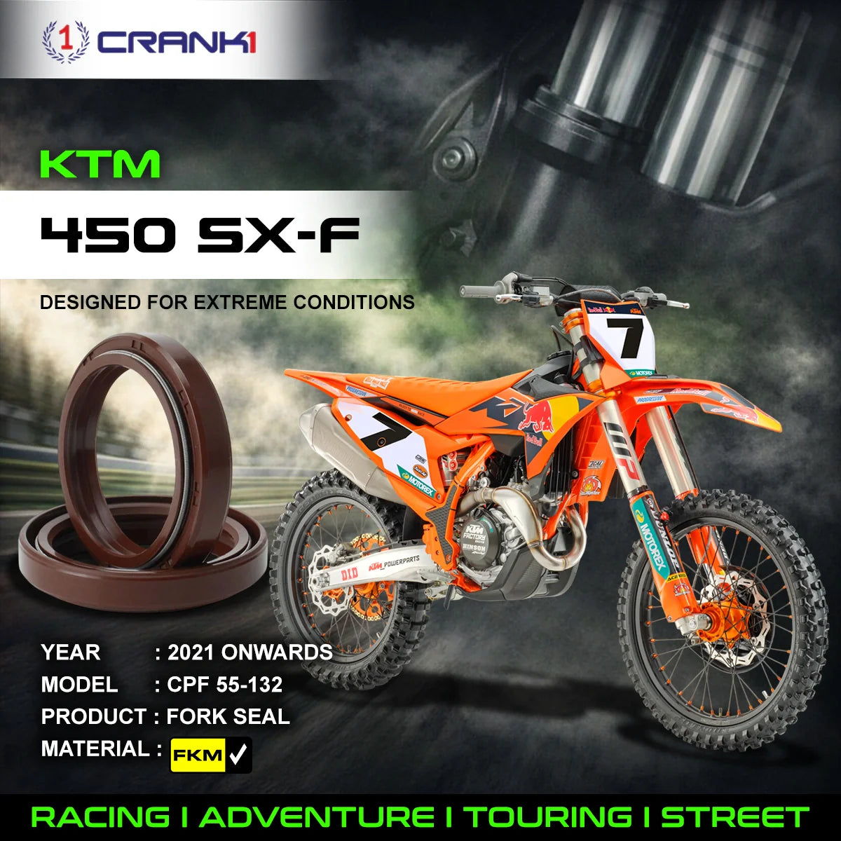 Fork Oil Seals Pair For KTM 450 SX-F 2021 Onwards - CPF55-132 - CRANK1