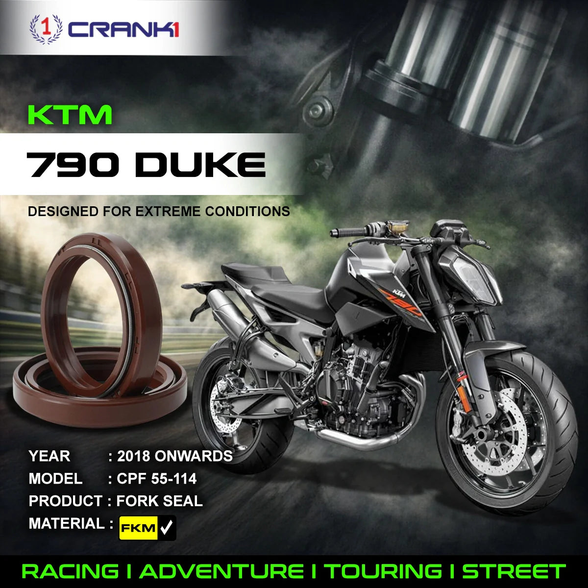 Fork Oil Seals Pair For KTM 790 Duke 2018 Onwards - CPF55-114 - CRANK1