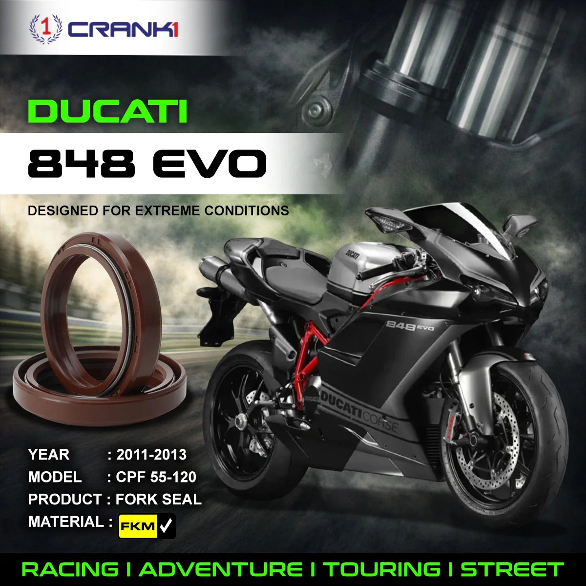 Fork Oil Seals Pair For Ducati 848 EVO 2011-2013 - CPF55-120 - CRANK1