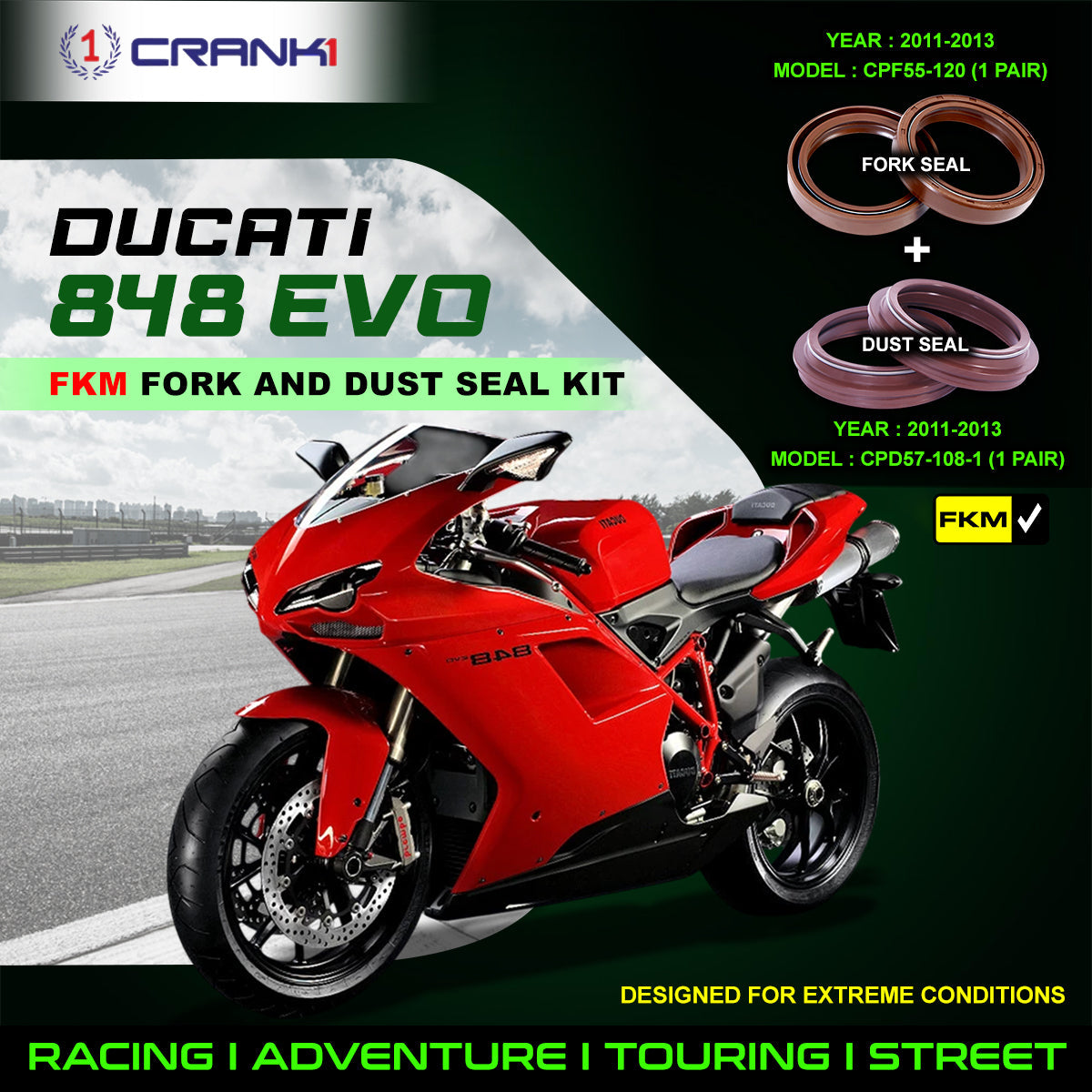 Fork And Dust Seals Kit For Ducati 848 EVO 2011-2013 - CRANK1
