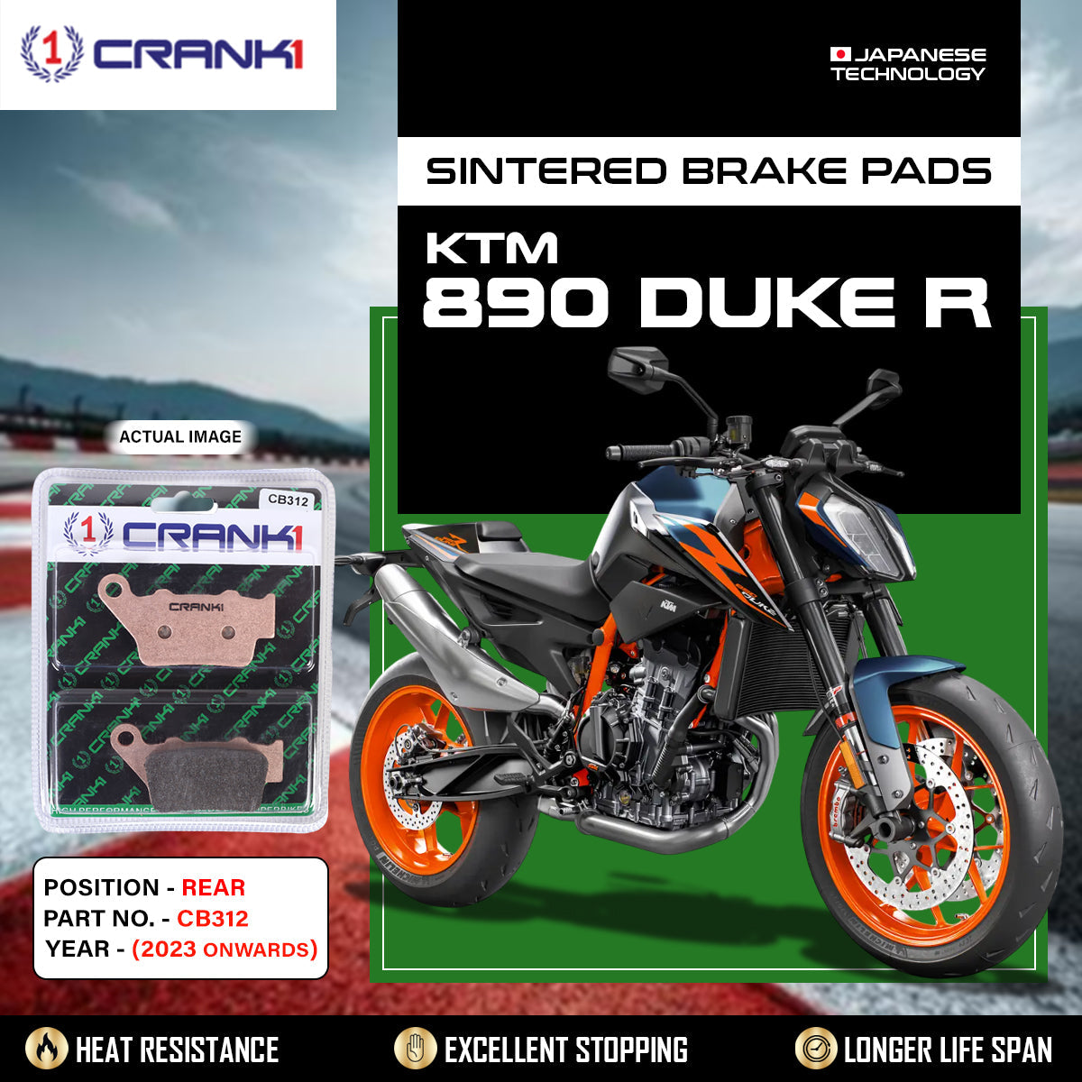 Sintered Brake Pads For KTM 890 Duke R 2023 Onwards - Rear - CB312 - 1 Set - CRANK1
