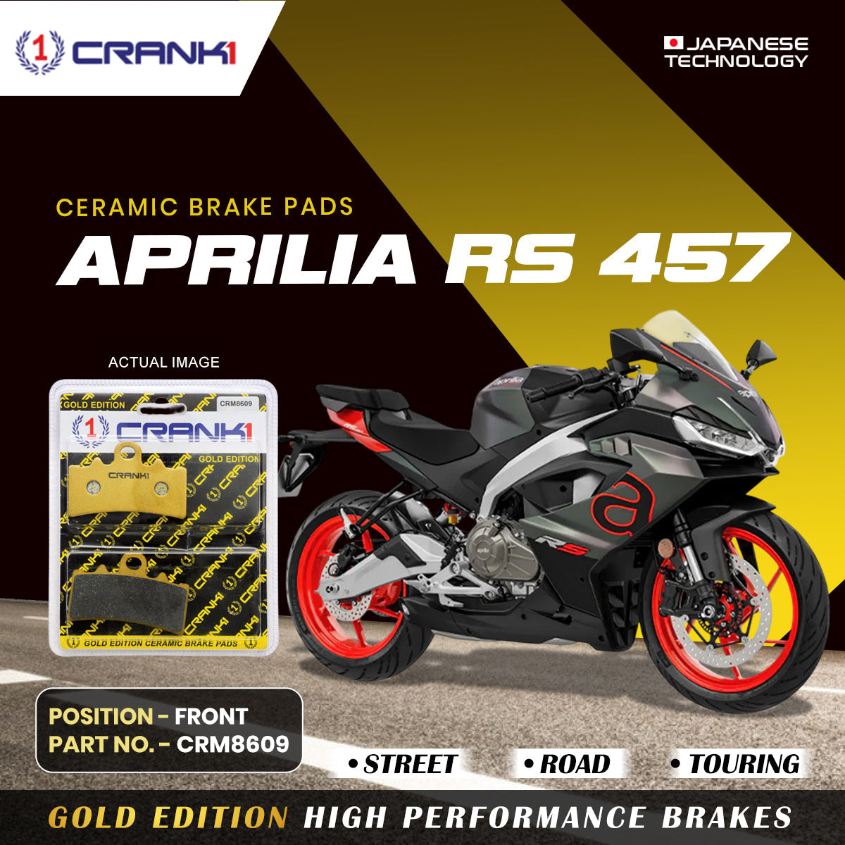 Ceramic Brake Pads For Aprilia RS 457 Front CRM8609 1 Set CRANK1