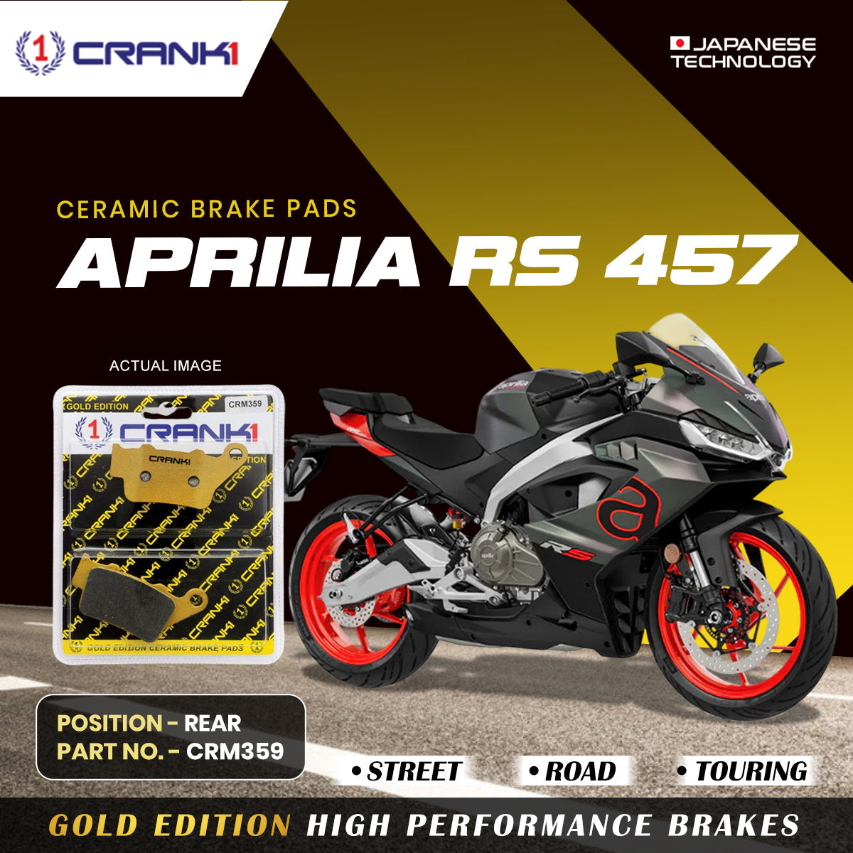 Ceramic Brake Pads For Aprilia RS 457 Rear CRM359 1 Set CRANK1