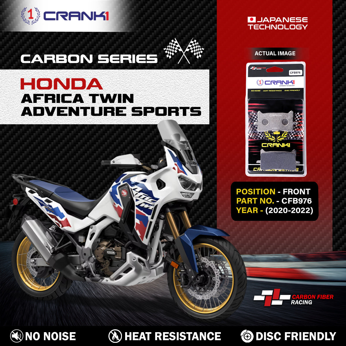Carbon Brake Pads For Honda Africa Twin Adventure Sports 2020-2022 - Front - CFB976 - 2 Sets - CRANK1