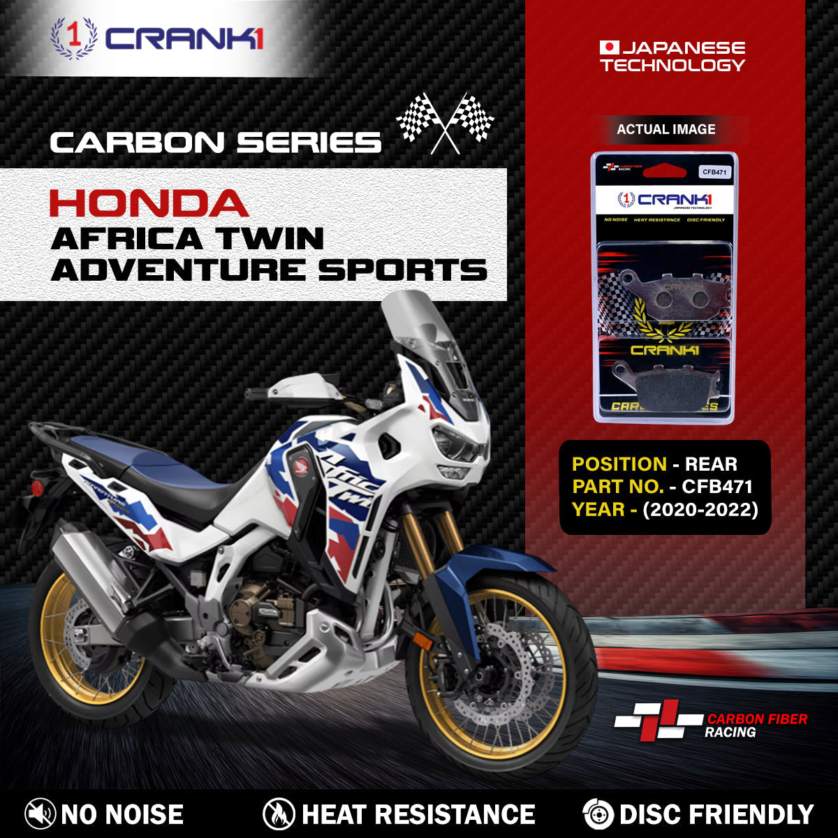 Carbon Brake Pads For Honda Africa Twin Adventure Sports 2020-2022 - Rear - CFB471 - 1 Set - CRANK1