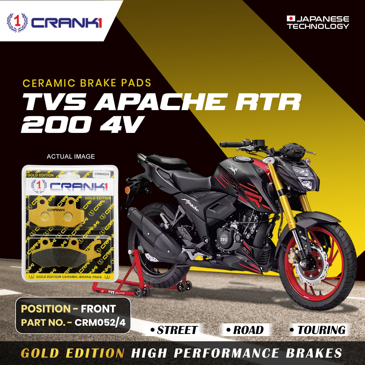 Ceramic Brake Pads For TVS Apache RTR 200 4V Front CRM052 4 1 Set CRANK1