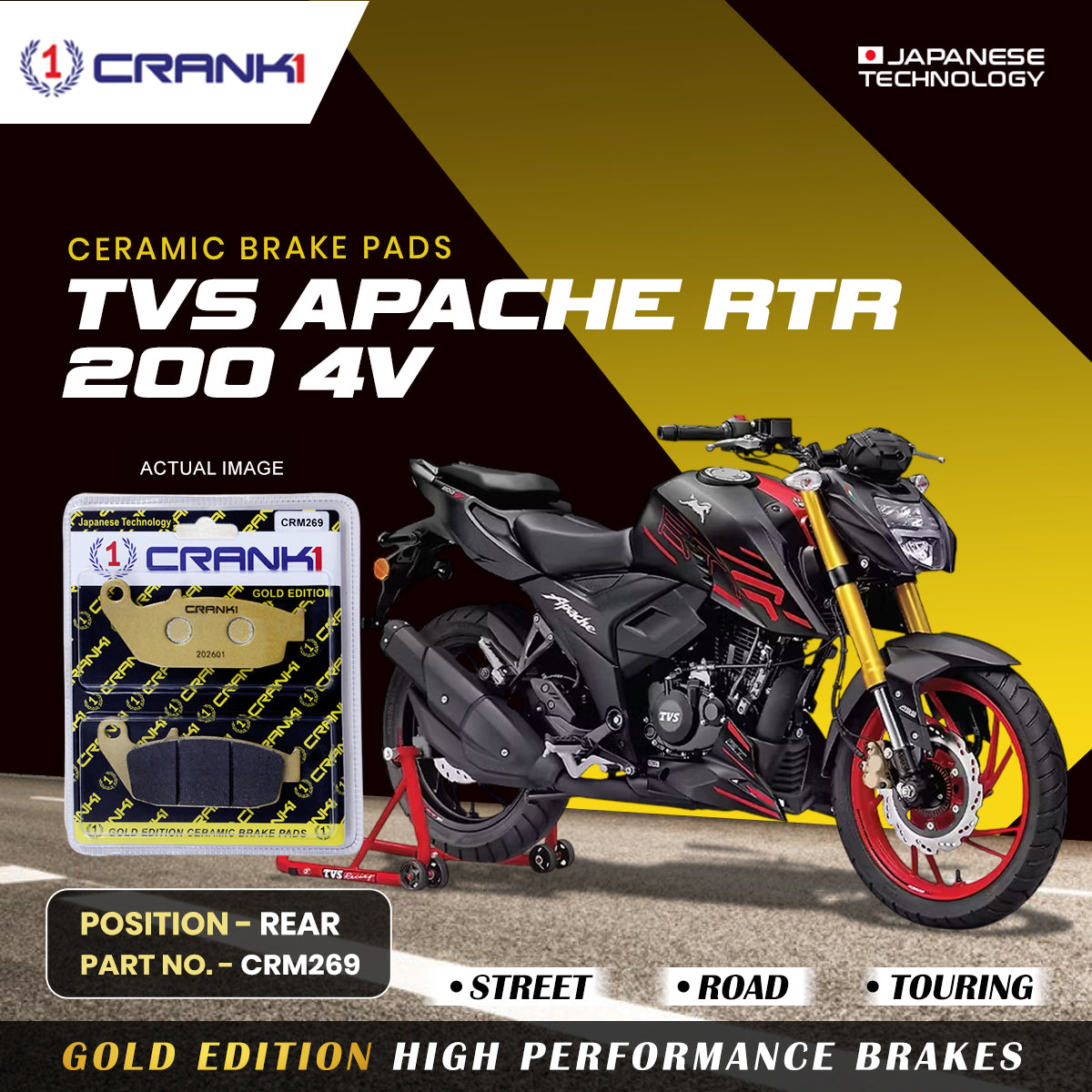 Ceramic Brake Pads For TVS Apache RTR 200 4V Rear CRM269 1 Set CRANK1