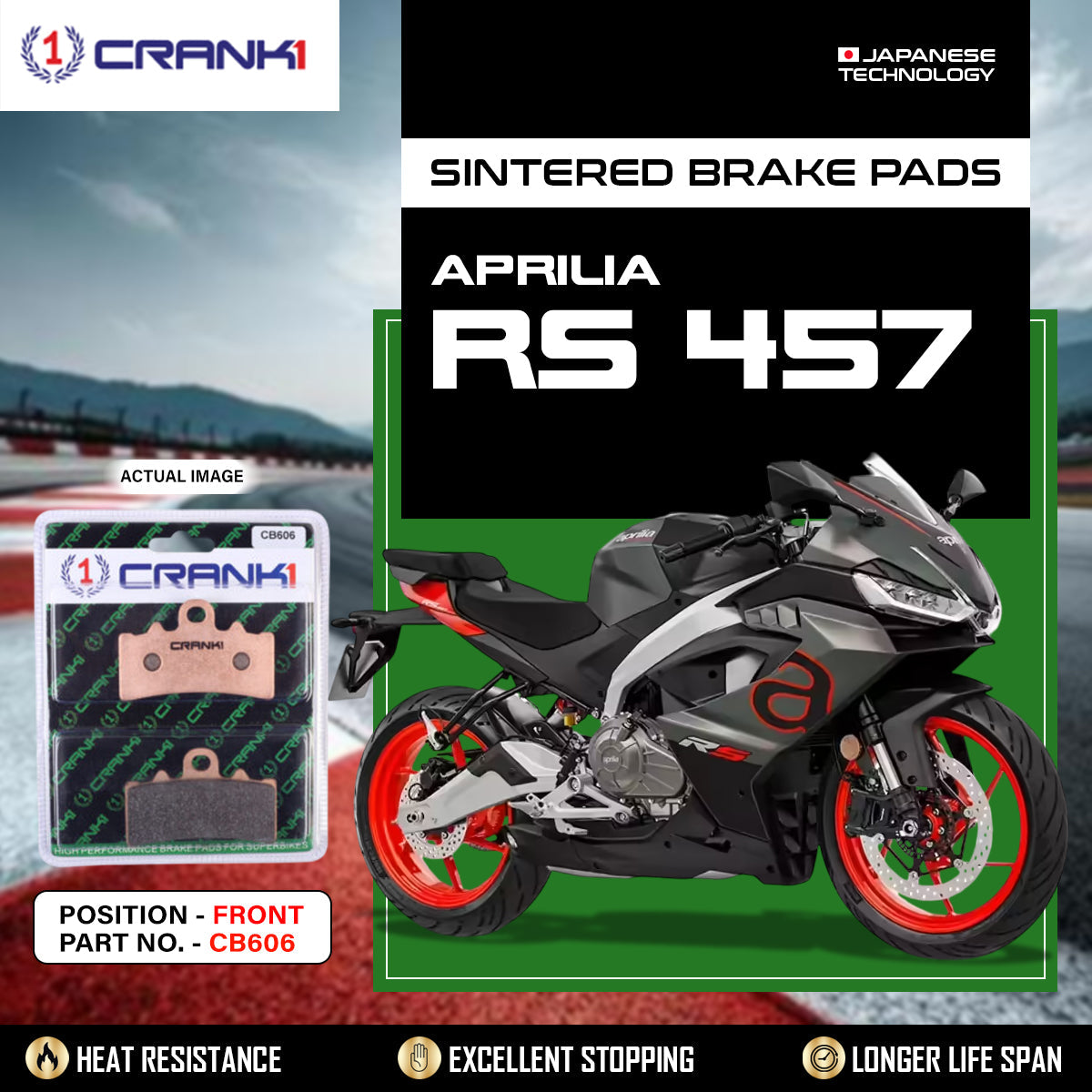 Sintered Brake Pads For Aprilia RS 457 - Front - CB606 - 1 Set - CRANK1