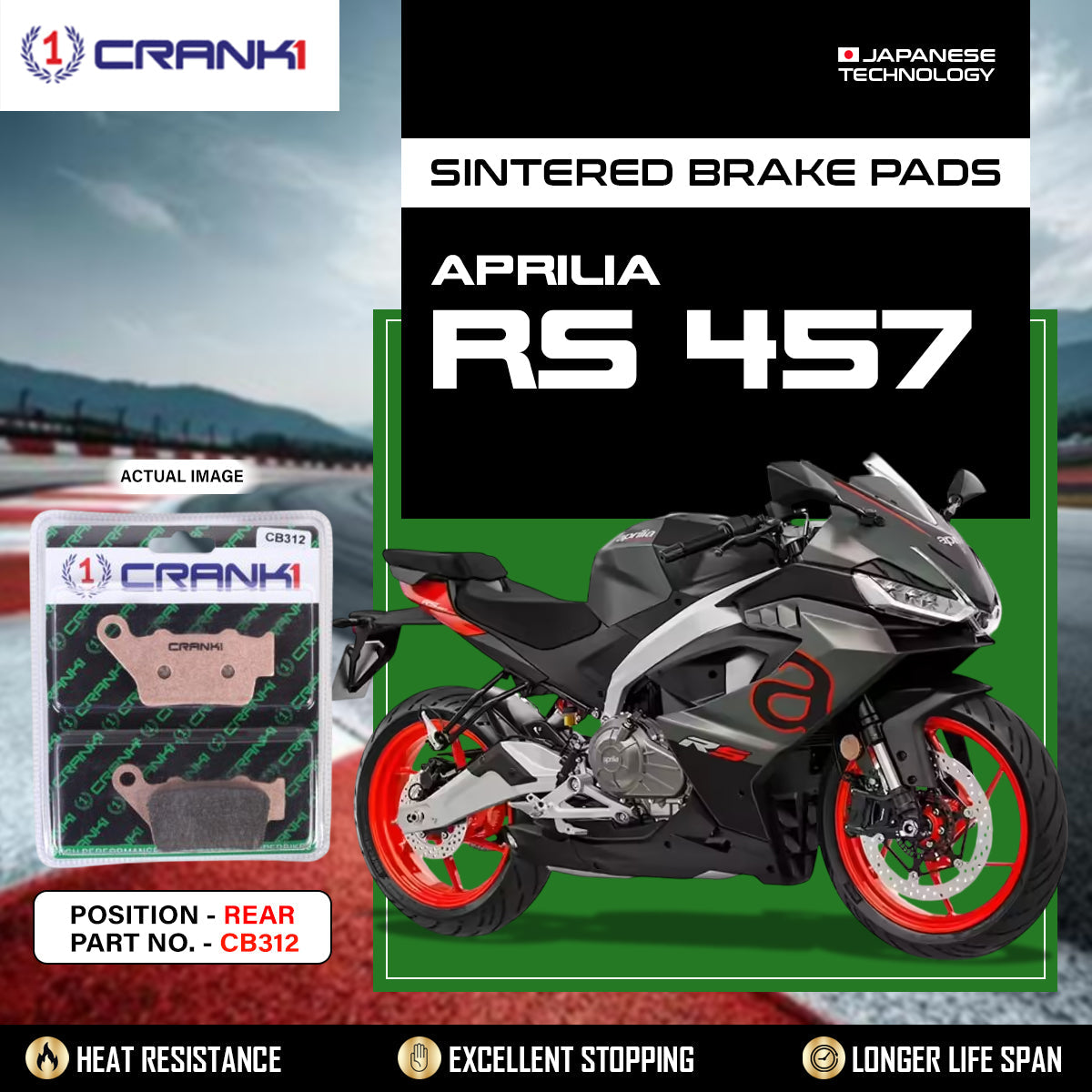 Sintered Brake Pads For Aprilia RS 457 - Rear - CB312 - 1 Set - CRANK1
