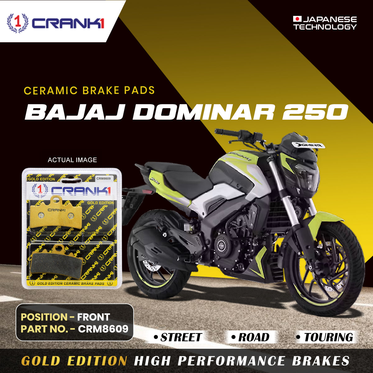 Ceramic Brake Pads For Bajaj Dominar 250 Front CRM8609 1 Set CRANK1