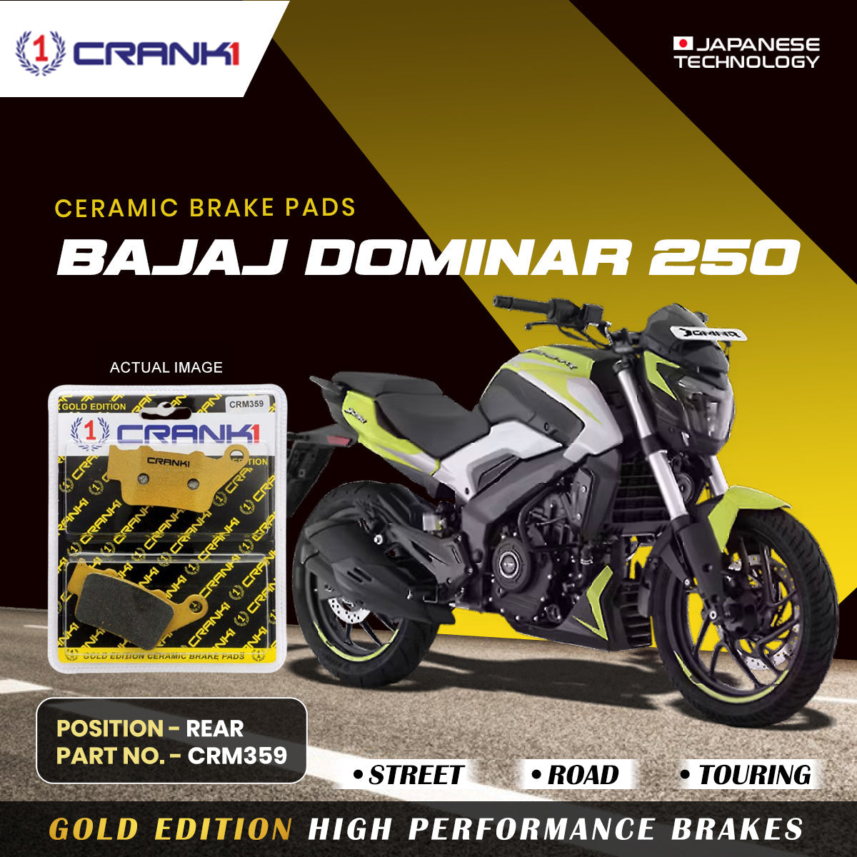 Ceramic Brake Pads For Bajaj Dominar 250 Rear CRM359 1 Set CRANK1