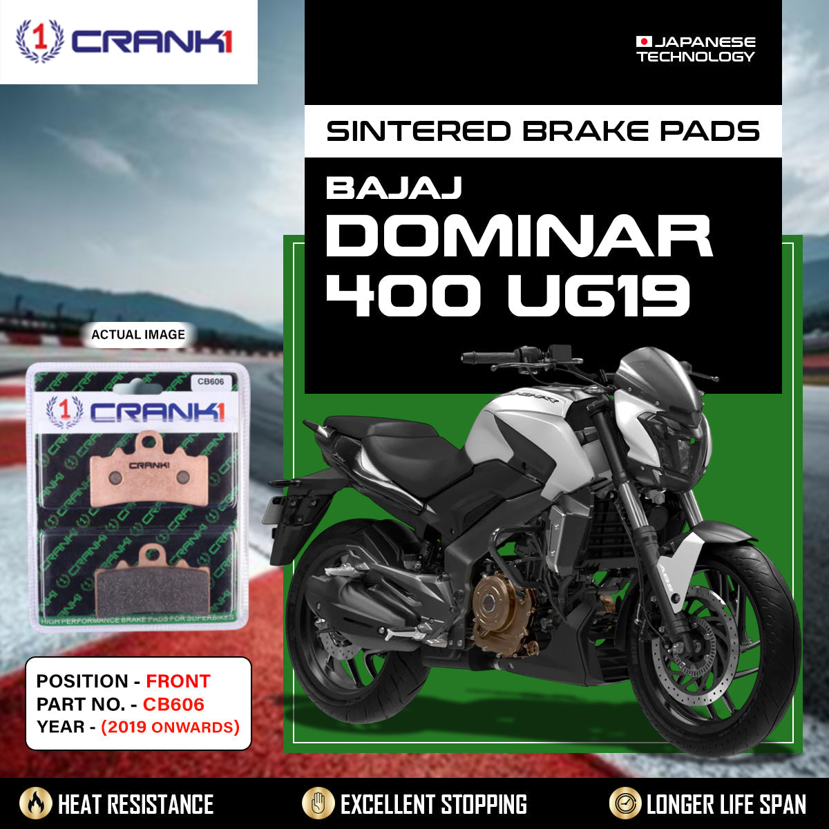 Sintered Brake Pads For Bajaj Dominar 400 UG19 2019 Onwards - Front - CB606 - 1 Set - CRANK1