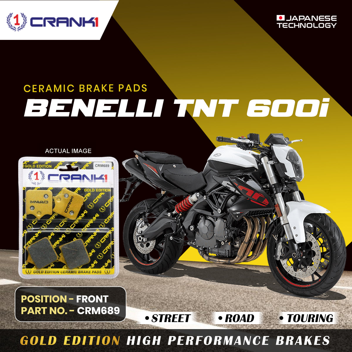 Ceramic Brake Pads For Benelli TNT 600i Front CRM689 2 Sets CRANK1