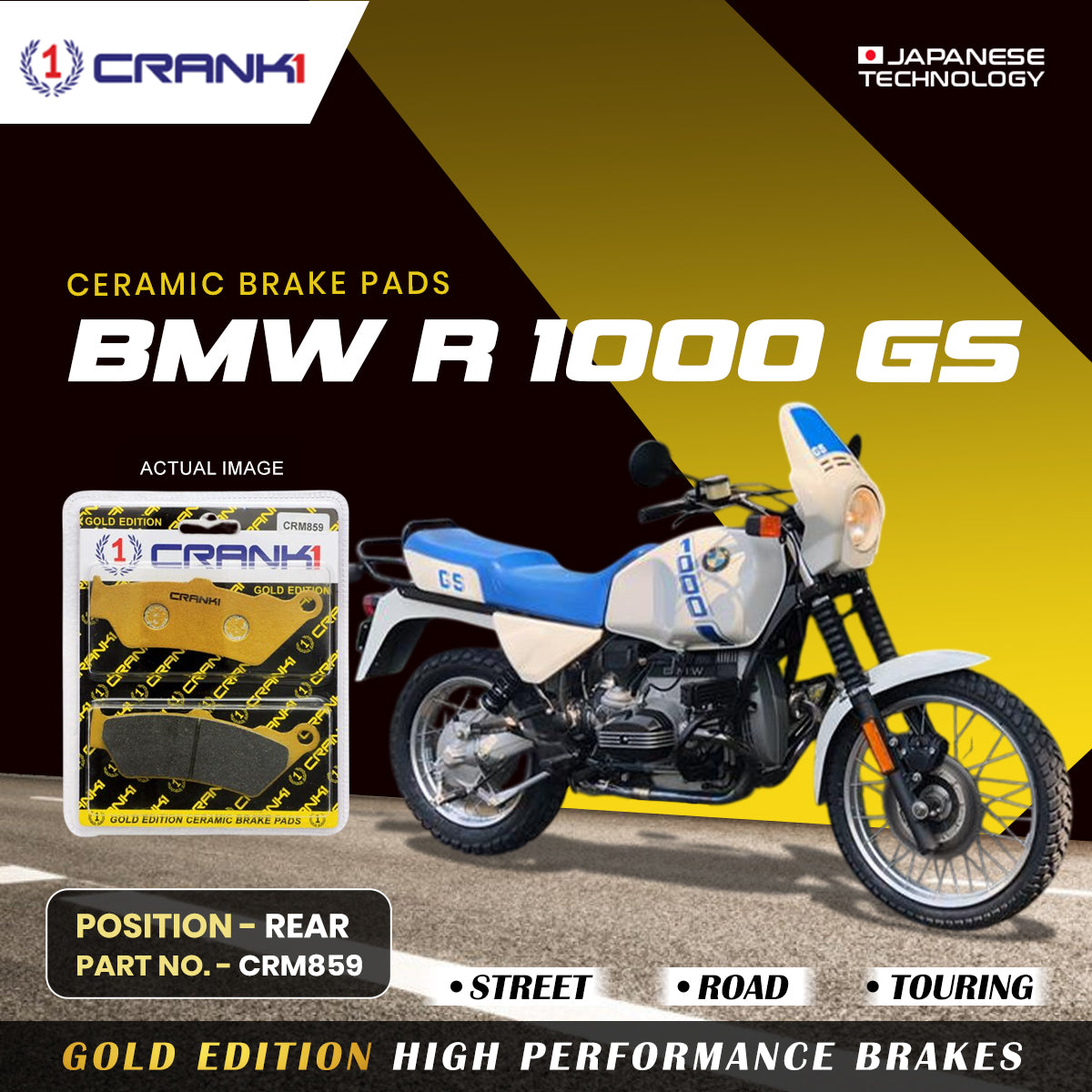 Ceramic Brake Pads For BMW R 1000 GS Rear CRM859 1 Set CRANK1