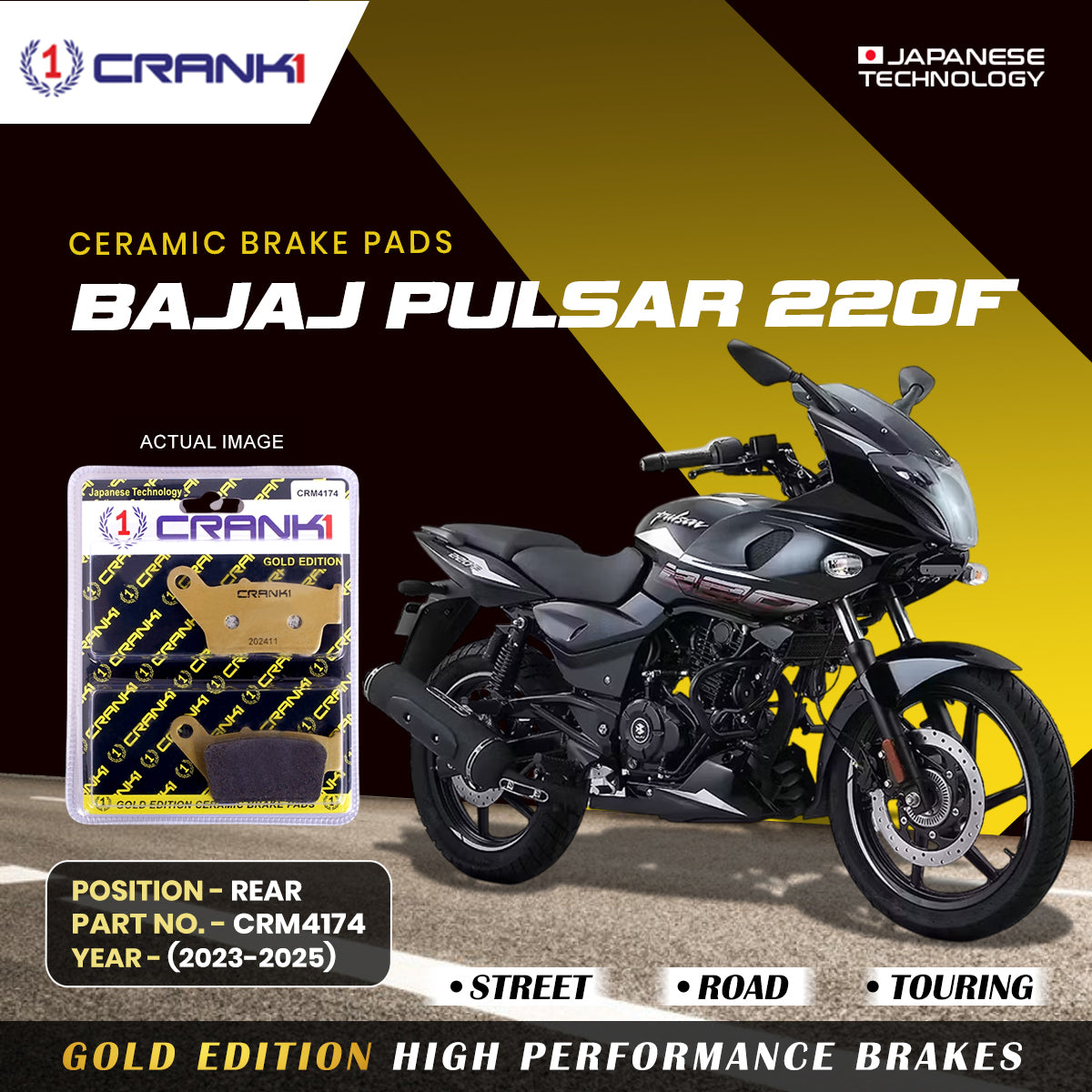 Ceramic Brake Pads For Bajaj Pulsar 220F 2023 2025 Rear CRM4174 1 Set CRANK1
