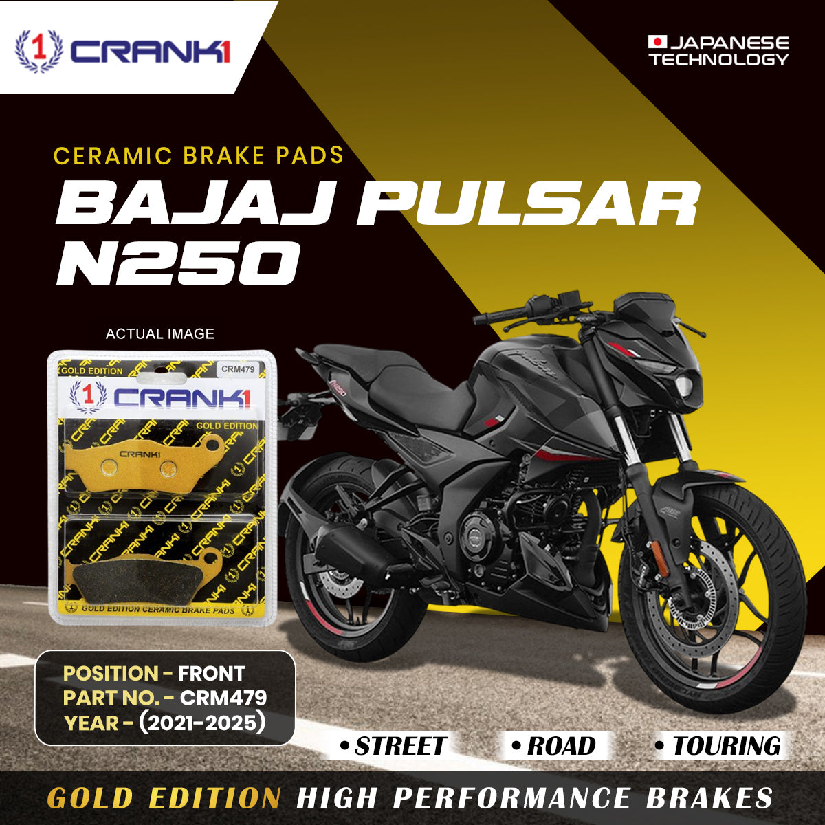 Ceramic Brake Pads For Bajaj Pulsar N250 2021 2025 Front CRM479 1 Set CRANK1