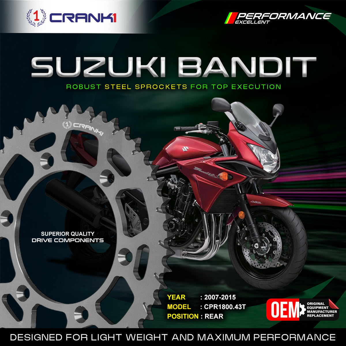Sprocket For Suzuki Bandit 2007-2015 - Rear - CPR1800 43T - CRANK1