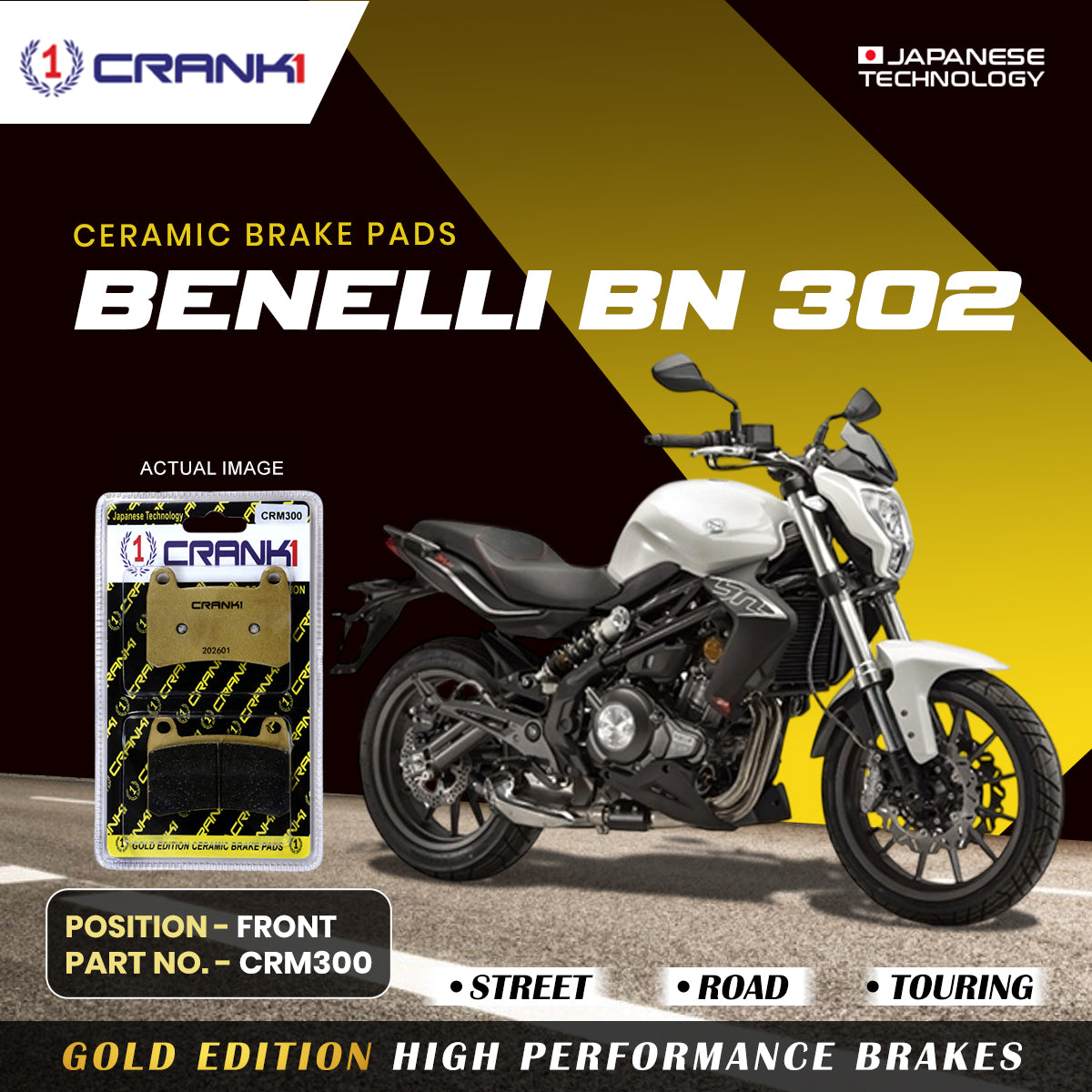 Ceramic Brake Pads For Benelli BN 302 Front CRM300 1 Set CRANK1