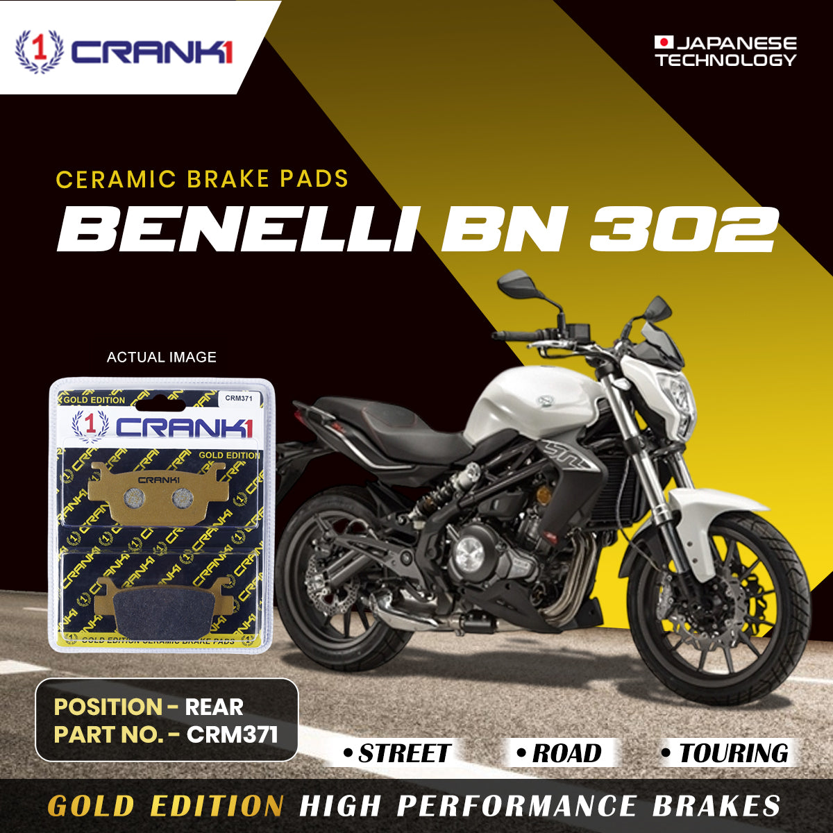 Ceramic Brake Pads For Benelli BN 302 Rear CRM371 1 Set CRANK1