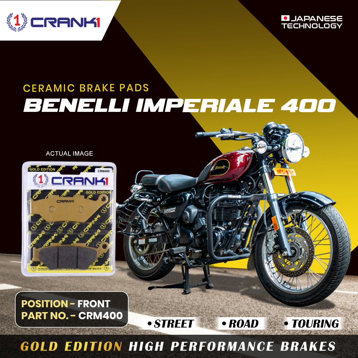 Ceramic Brake Pads For Benelli Imperiale 400 Front CRM400 1 Set CRANK1