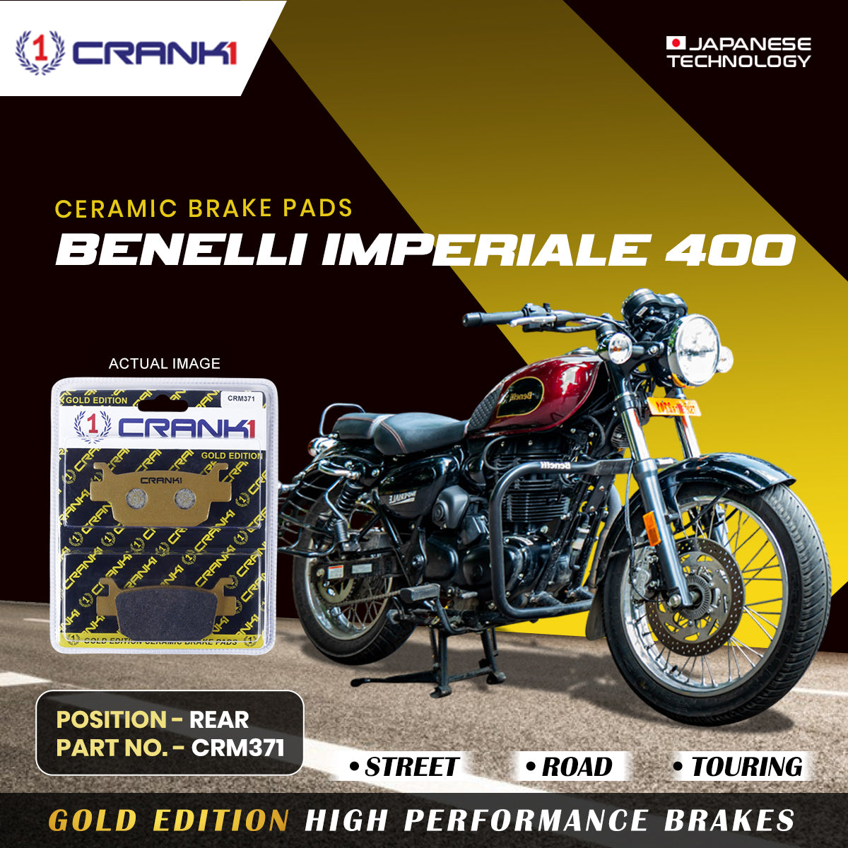 Ceramic Brake Pads For Benelli Imperiale 400 Rear CRM371 1 Set CRANK1