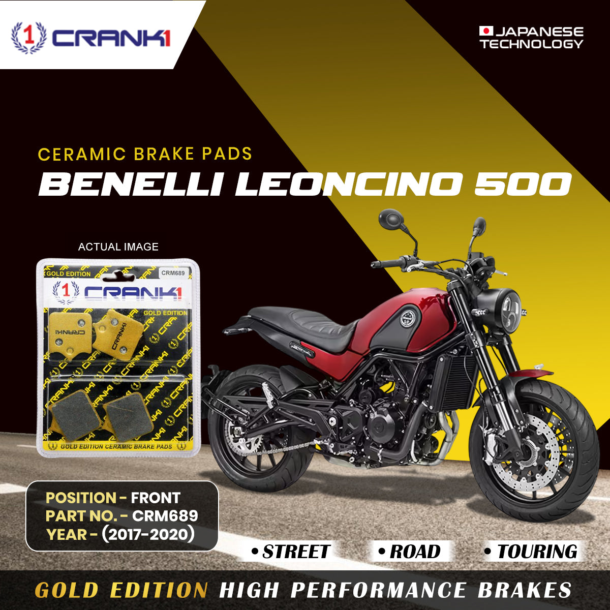 Ceramic Brake Pads For Benelli Leoncino 500 2017 2020 Front CRM689 1 Set CRANK1
