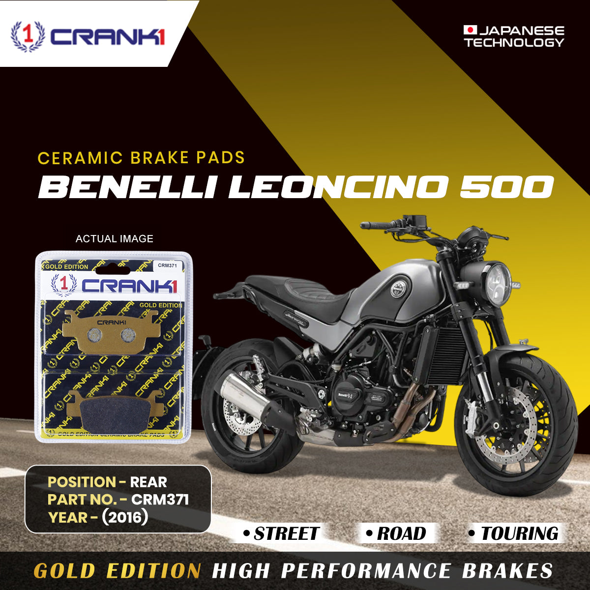 Ceramic Brake Pads For Benelli Leoncino 500 2016 Rear CRM371 1 Set CRANK1