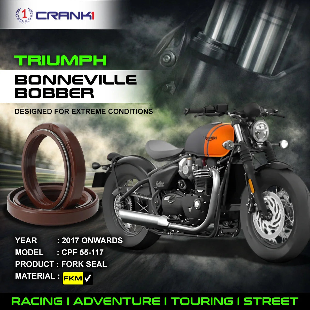 Fork Oil Seals Pair For Triumph Bonneville Bobber 2017 Onwards - CPF55-117 - CRANK1