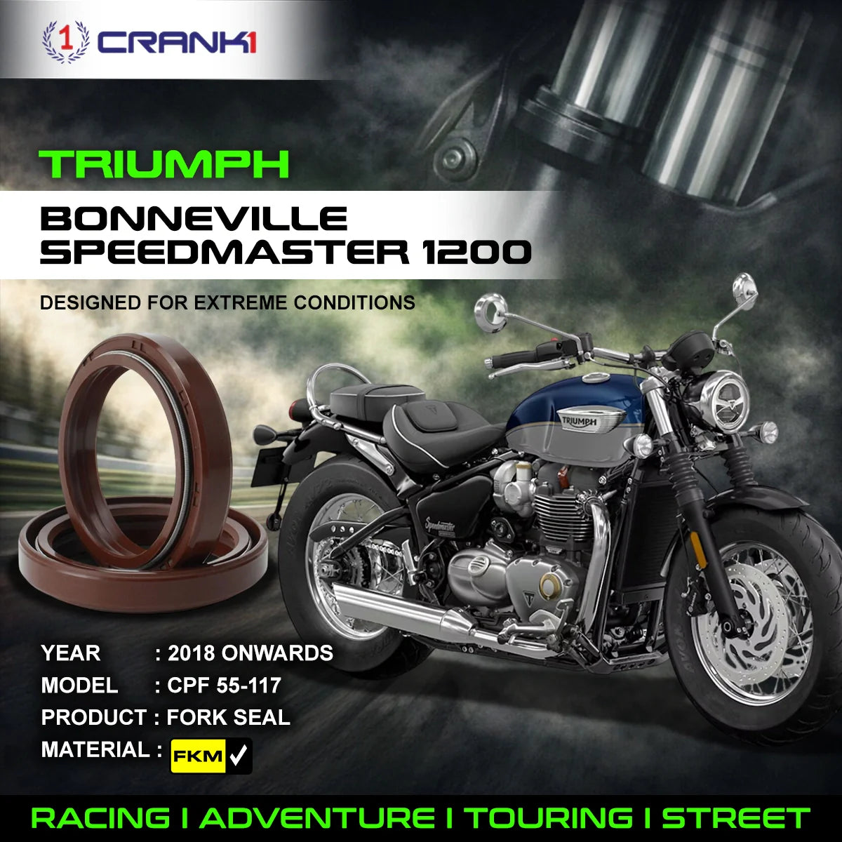 Fork Oil Seals Pair For Triumph Bonneville Speedmaster 1200 2018 Onwards - CPF55-117 - CRANK1