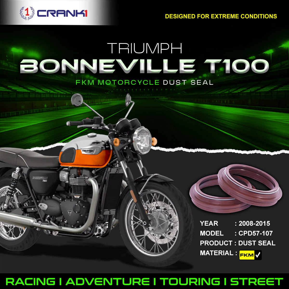 Fork Dust Seals Pair For Triumph Bonneville T100 2008-2015 - CPD57-107 - CRANK1