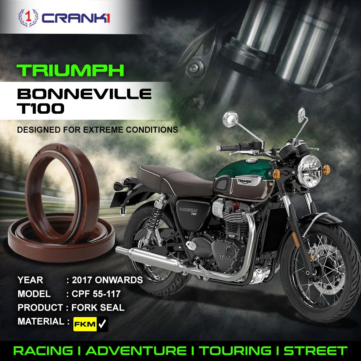 Fork Oil Seals Pair For Triumph Bonneville T100 2017 Onwards - CPF55-117 - CRANK1