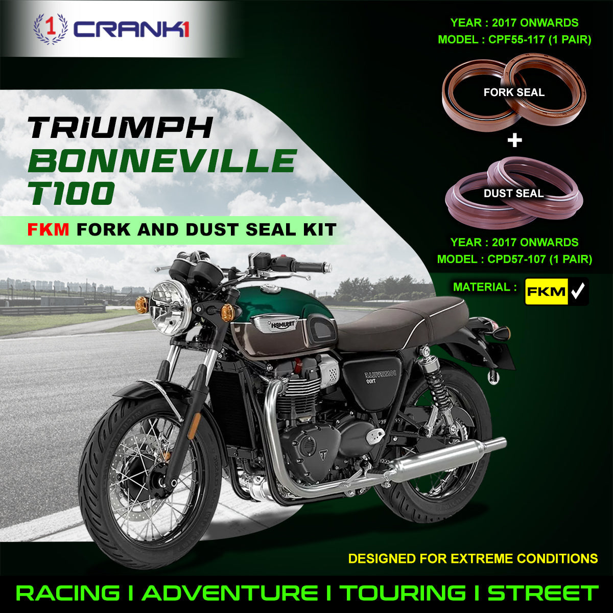 Fork And Dust Seals Kit For Triumph Bonneville T100 2017 Onwards - CRANK1
