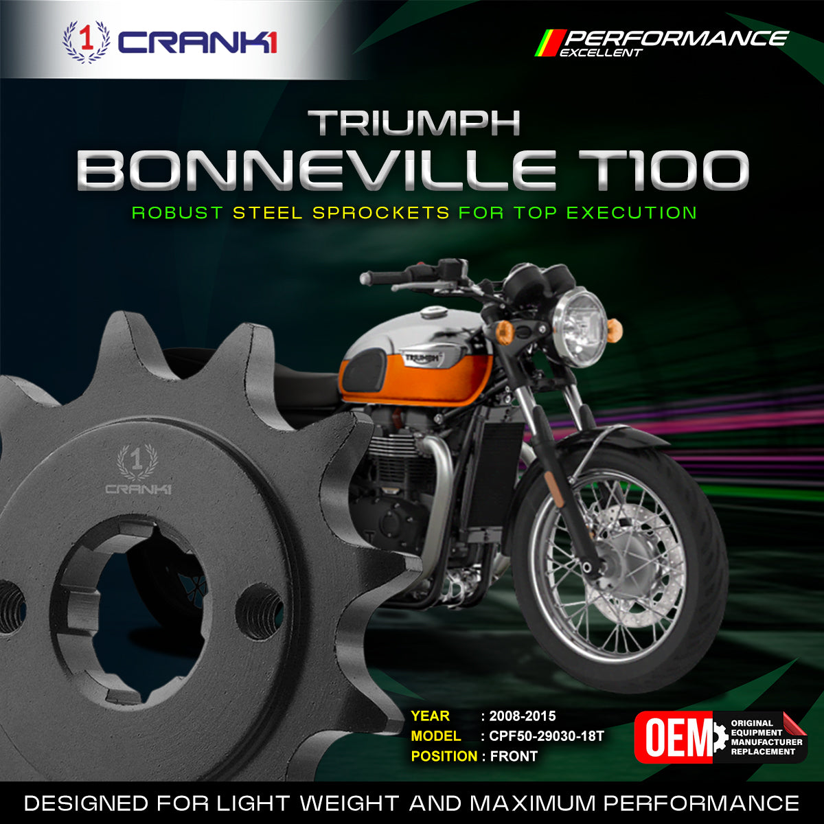 Sprocket For Triumph Bonneville T100 2008-2015 - Front - CPF50-29030-18T - CRANK1