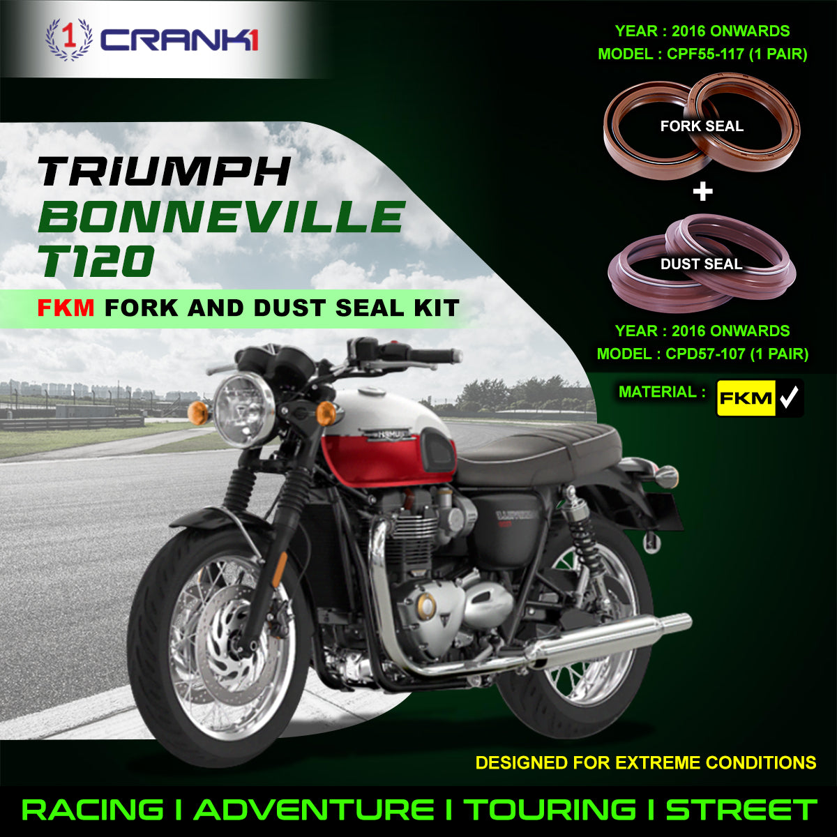 Fork And Dust Seals Kit For Triumph Bonneville T120 2016 Onwards - CRANK1