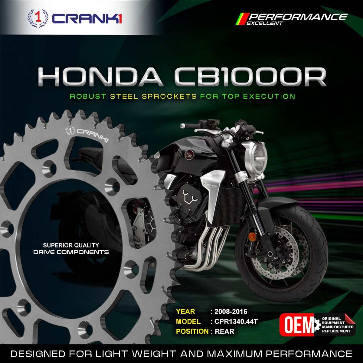 Sprocket For Honda CB1000R 2008-2016 - Rear - CPR1340 44T - CRANK1