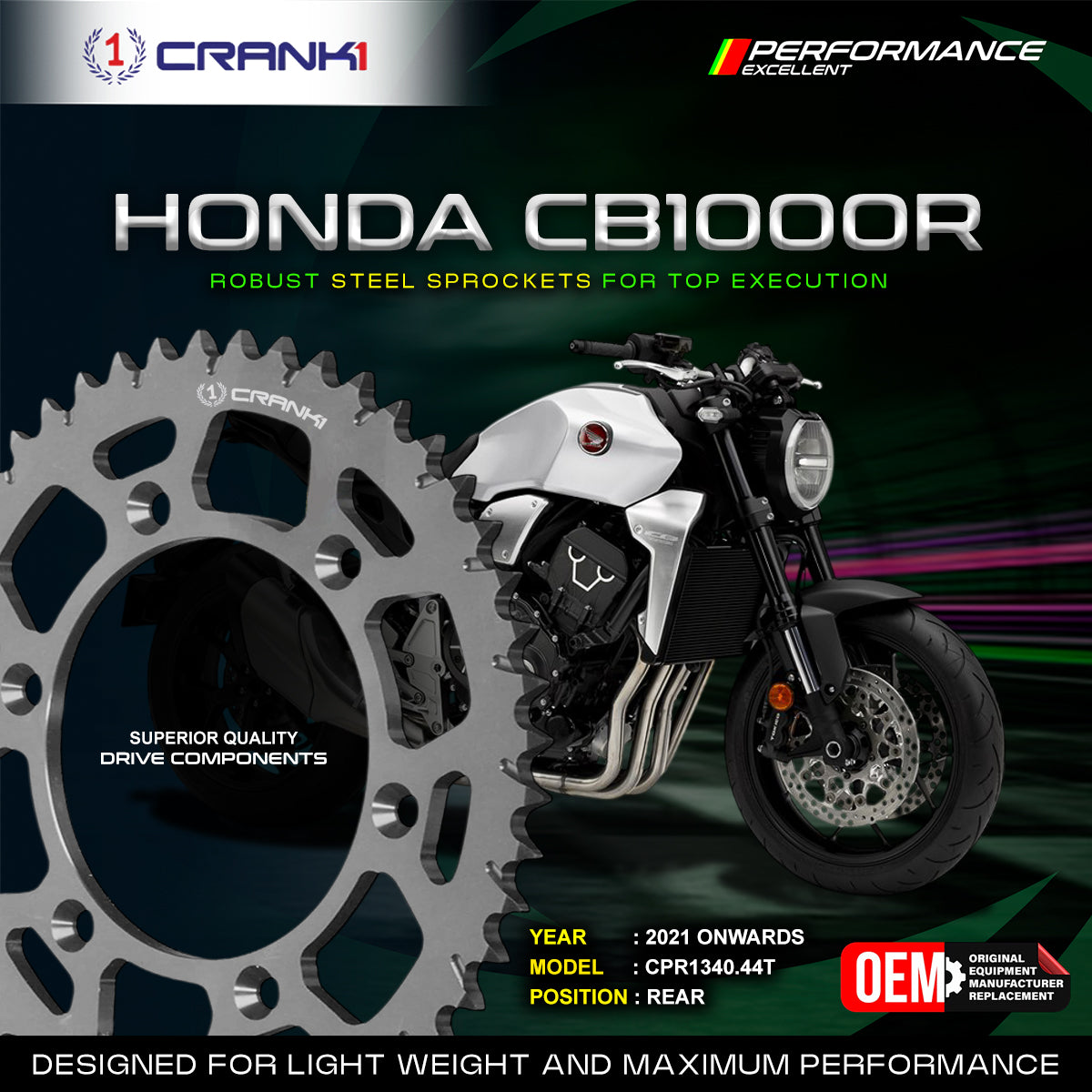 Sprocket For Honda CB1000R 2021 Onwards - Rear - CPR1340 44T - CRANK1