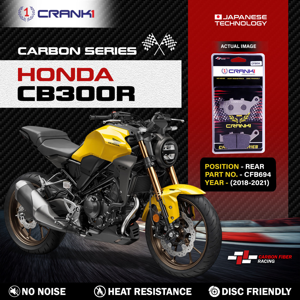Carbon Brake Pads For Honda CB300R 2018-2021 - Rear - CFB694 - 1 Set - CRANK1