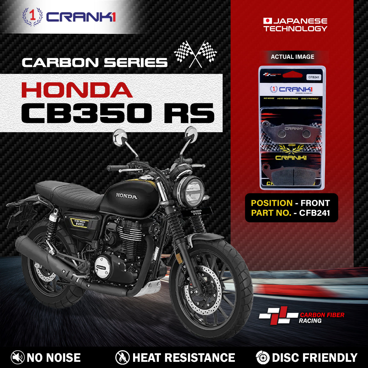 Carbon Brake Pads For Honda CB350 RS - Front - CFB241 - 1 Set - CRANK1