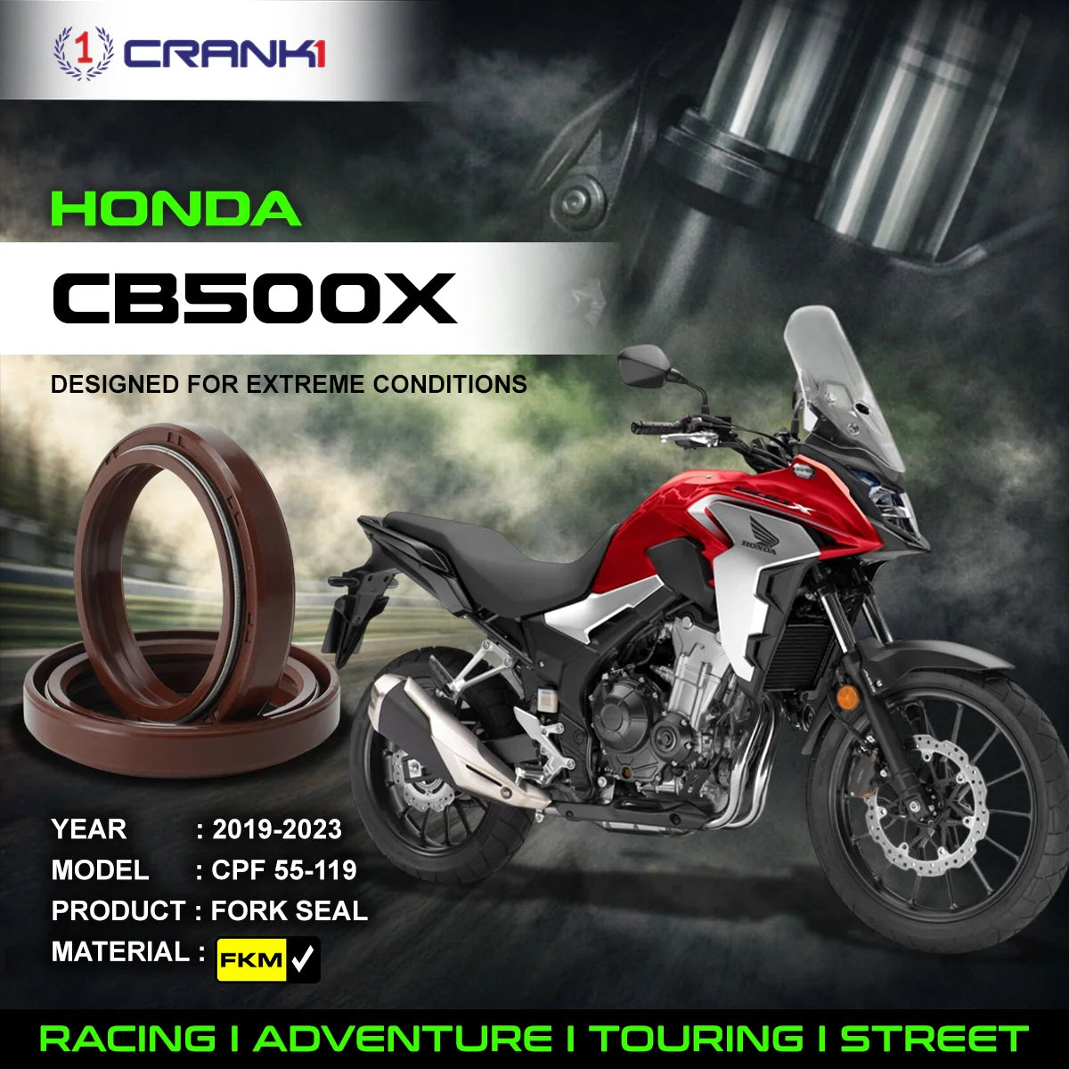 Fork Oil Seals Pair For Honda CB500X 2019-2023 - CPF55-119 - CRANK1