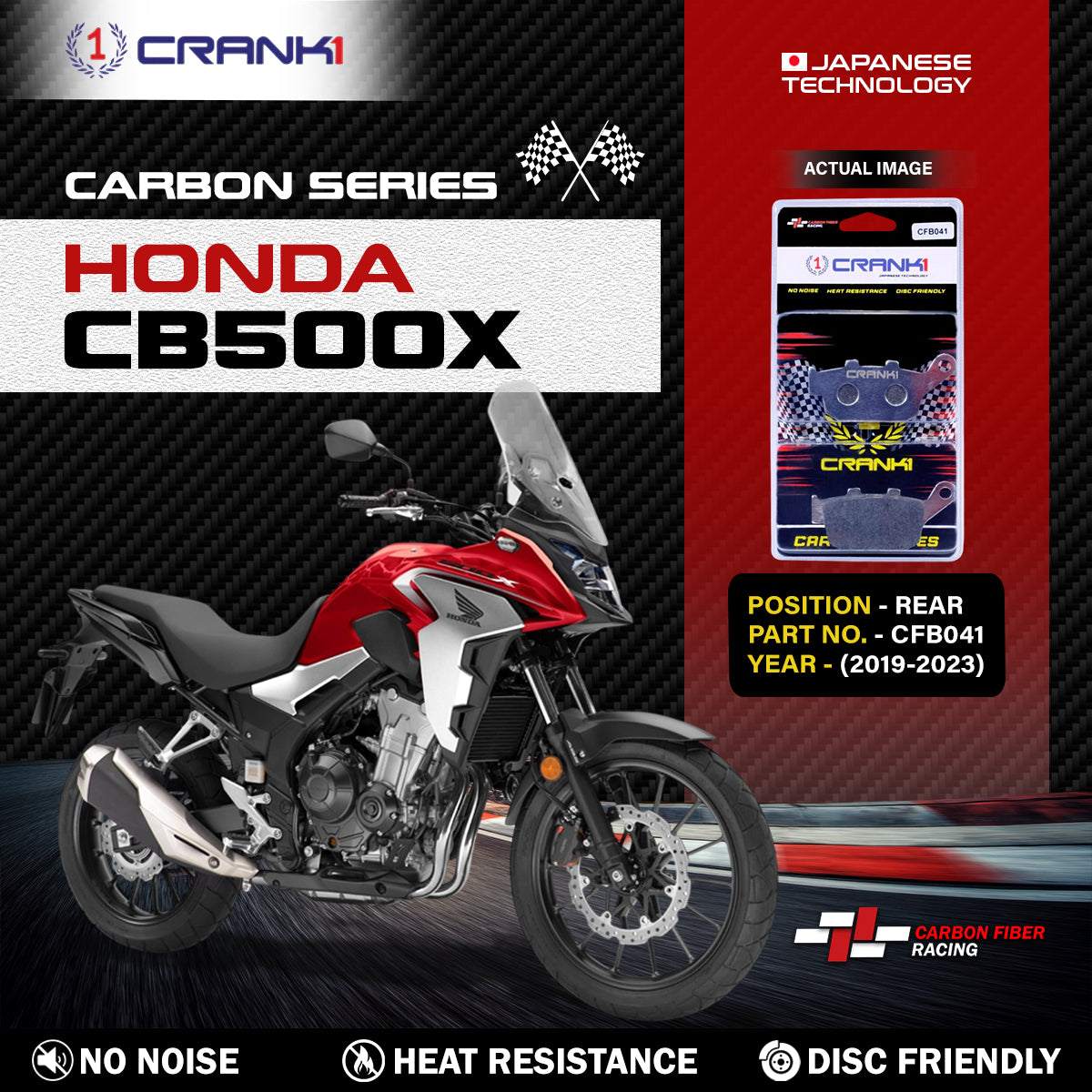 Carbon Brake Pads For Honda CB500X 2019-2023 - Rear - CFB041 - 1 Set - CRANK1