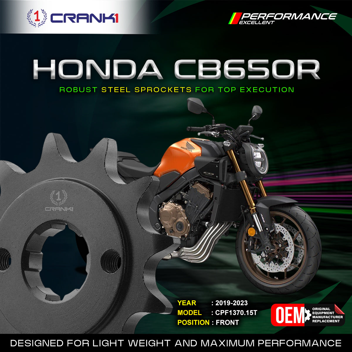 Sprocket For Honda CB650R 2019-2023 - Front - CPF1370 15T - CRANK1