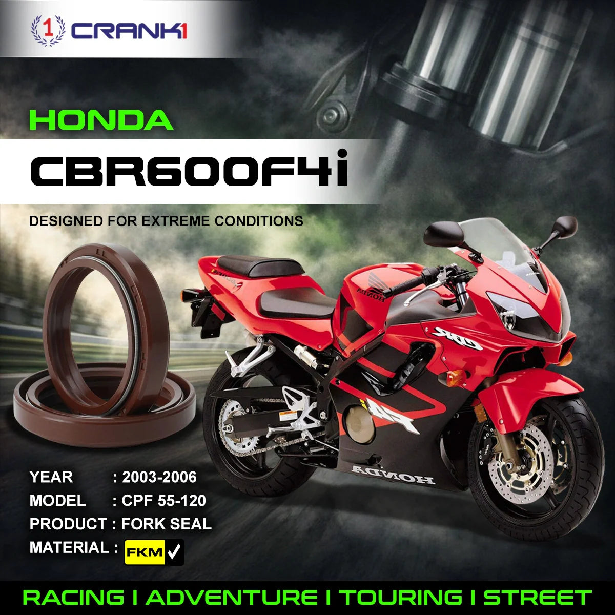 Fork Oil Seals Pair For Honda CBR600F4i 2003-2006 - CPF55-120 - CRANK1